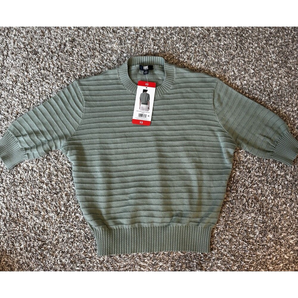 Frye Women’s Short Sleeve Sweater XS Green 100% Cotton Pointelle Knit NWT